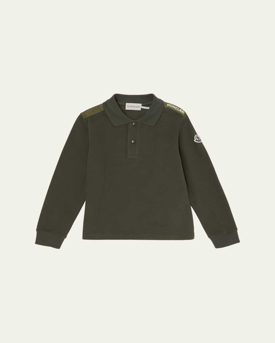 Boy's Logo Tape Long-Sleeve Polo Shirt, Size 12-14
